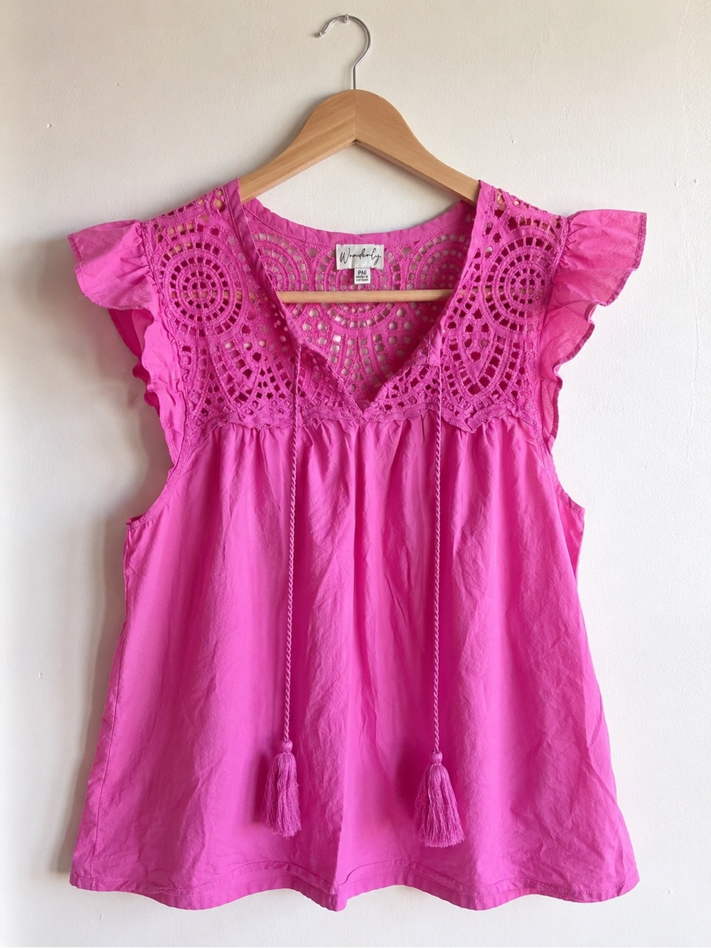 pink crochet lace flutter sleeve boho peasant blouse fairycore cottagecore top